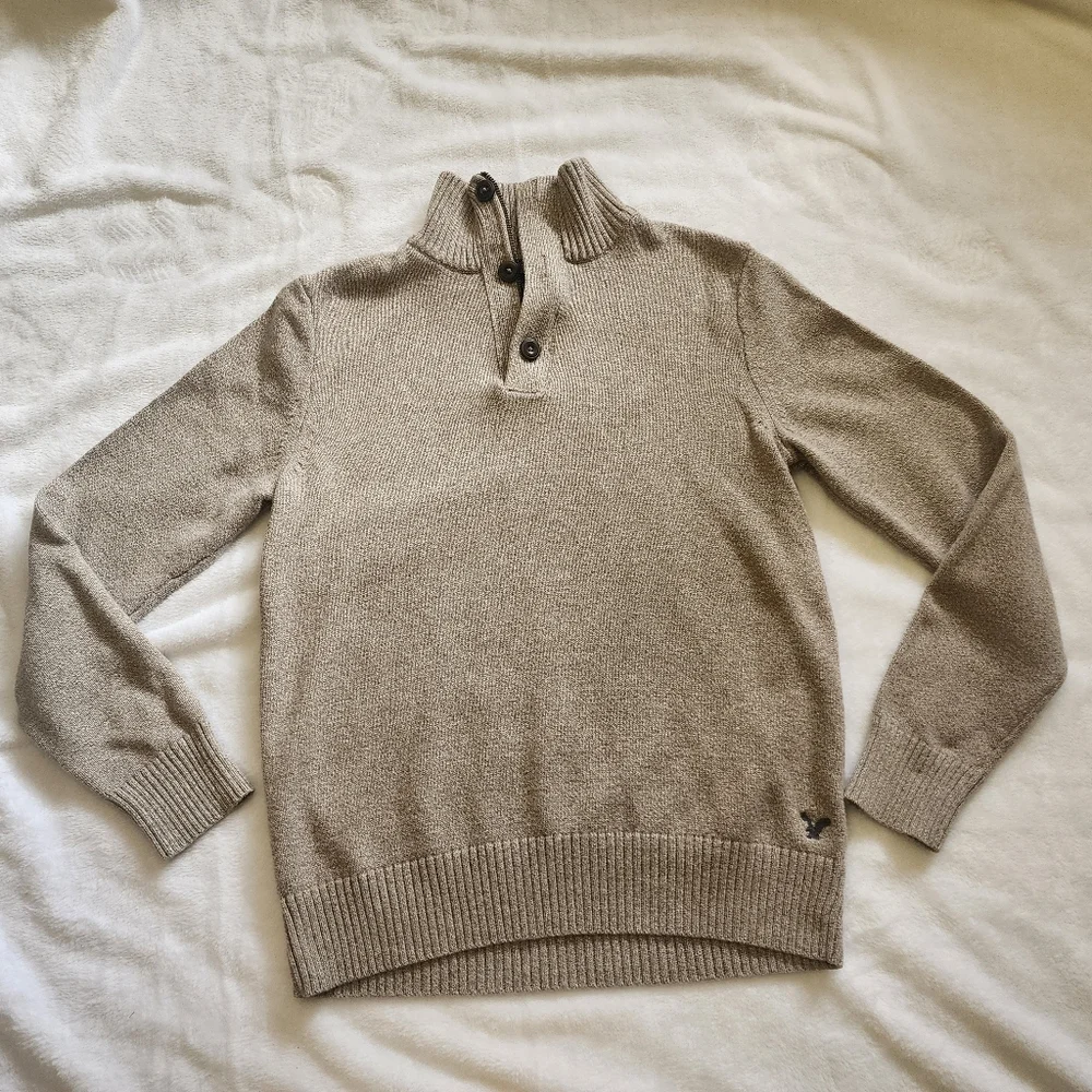 M AE  Men's Beige Sweater with Button/zip Collar